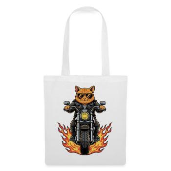 Motocycliste Chat Cool Flammes de moto - Sac en tissu - blanc - Devant