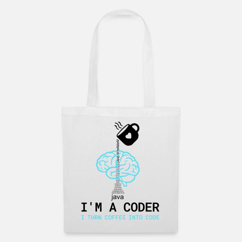 Coder T-Shirt: Coffee into Code – Nerdy Programmie - Stoffbeutel - Weiß