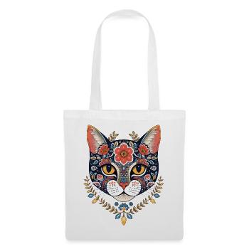 floraler Katzenkopf Kunstdesign - Stoffbeutel - Weiß - Vorne