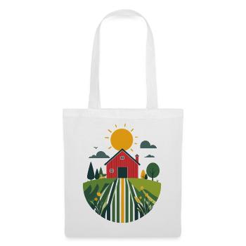 Bauernhof mit roter Scheune Landwirtschaft Motiv - Stoffbeutel - Weiß - Vorne