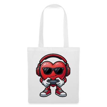 Cool Gamer Heart mit Kopfhörern und Controller - Stoffbeutel - Weiß - Vorne