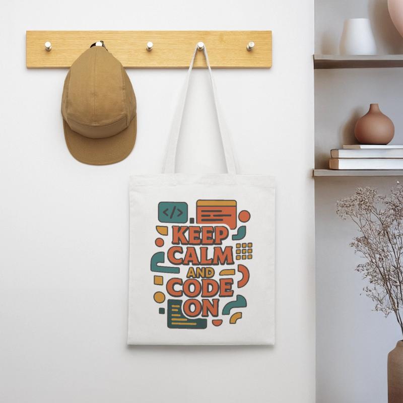 Keep Calm and Code On – Funny Coder Shirt Tote Bag