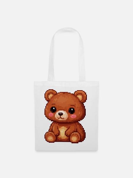 Teddybär Pixel Comic - Stoffbeutel - Weiß