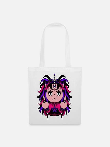 Mean Mare: Pink-Lila EinZORN mit Mittelfinger - Stoffbeutel - Weiß
