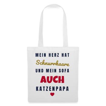 Katzenpapa Mein Herz hat Schnurrhaare - Katze - Stoffbeutel - Weiß - Vorne