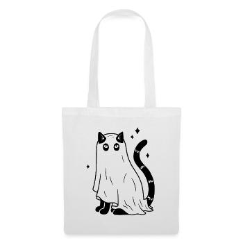 Halloween Katze Gespenst - Schwarz mit Sternen - Stoffbeutel - Weiß - Vorne
