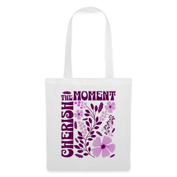 Cherish The Moment Blumen Floral Retro Geschenk    - Stoffbeutel - Weiß - Vorne