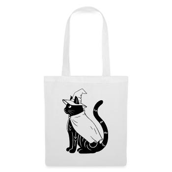 Magische Halloween Katze als Hexe - Ohne Sterne - Stoffbeutel - Weiß - Vorne