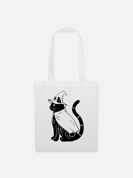 Magische Halloween Katze als Hexe - Ohne Sterne - Stoffbeutel - Weiß