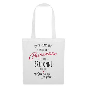 Princesse et bretonne - Cadeau femme, fille enfant - Sac en tissu - blanc - Devant