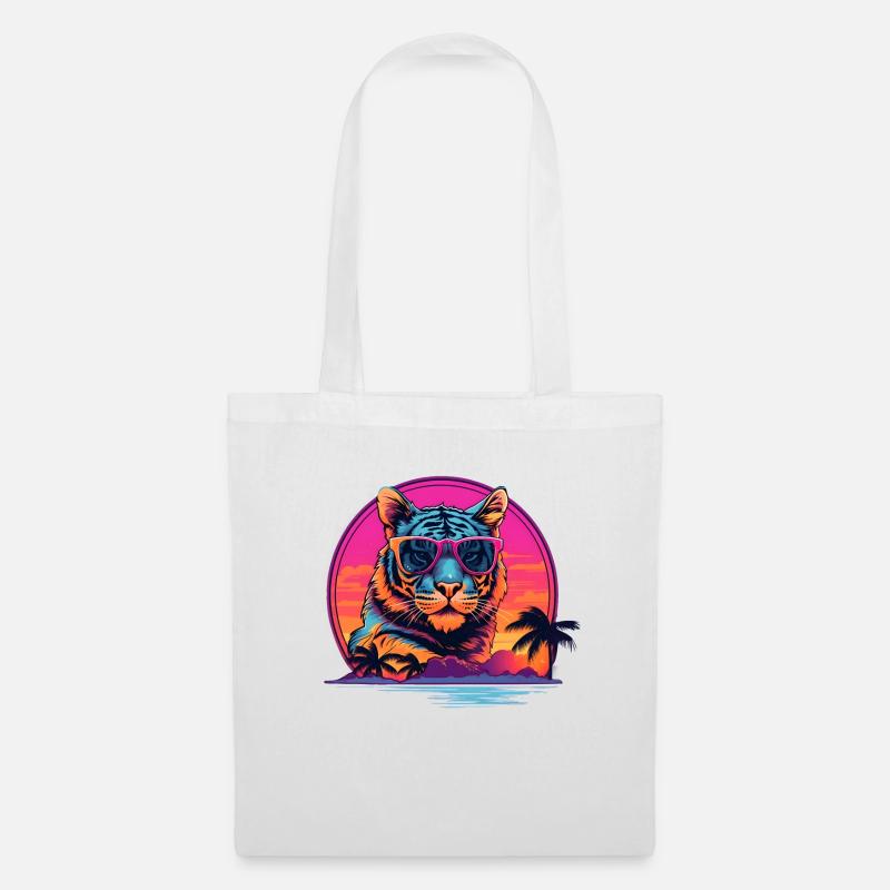 Synthwave Tiger Sunset - Sac en tissu - blanc