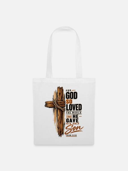 Johannes 3,16 Kreuz Jesus Liebe Christliches Shirt - Stoffbeutel - Weiß