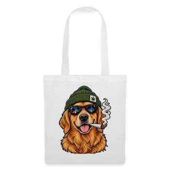 Hund mit Sonnenbrille und Hanf-Beanie - Stoffbeutel - Weiß - Vorne