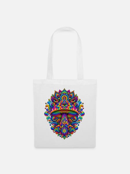 Psychedelischer Augenpilz Mandala - Stoffbeutel - Weiß