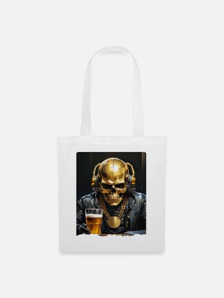 Bier Skull 0.7 - Stoffbeutel - Weiß