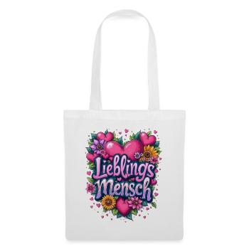 Lieblingsmensch, Liebeserklärung mit Herz, Blumen - Stoffbeutel - Weiß - Vorne