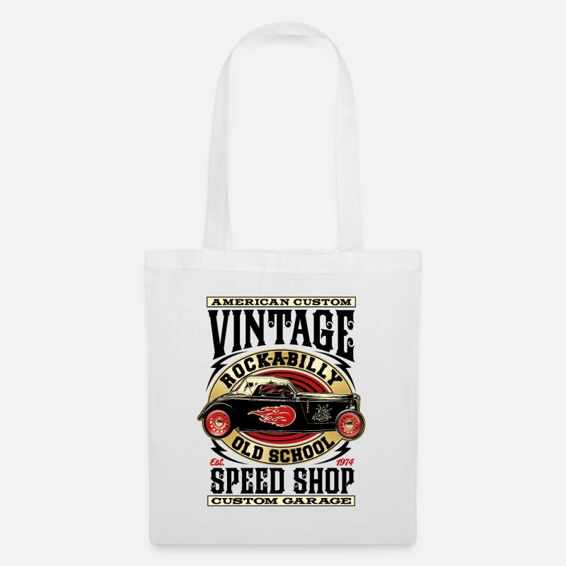 Rockabilly Autos Vintage Rock N Roll - Stoffbeutel - Weiß