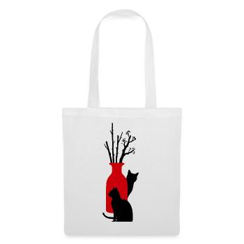2_gatti_neri_con_vaso_rosso_e_rami - Stoffbeutel - Weiß - Vorne