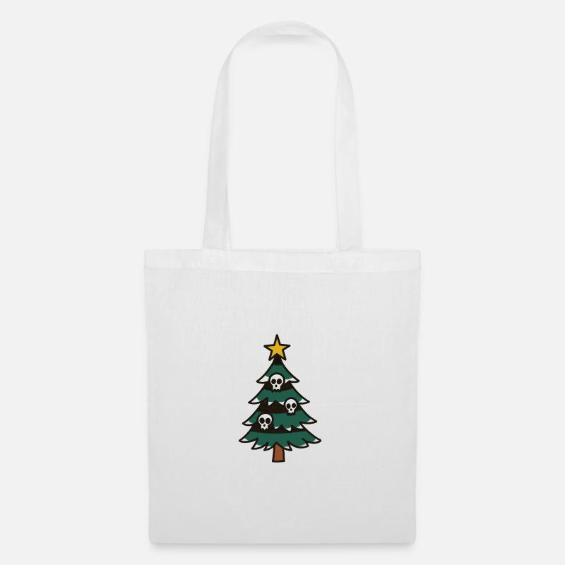 Düsterer Weihnachtsbaum mit Totenköpfen - Stoffbeutel - Weiß