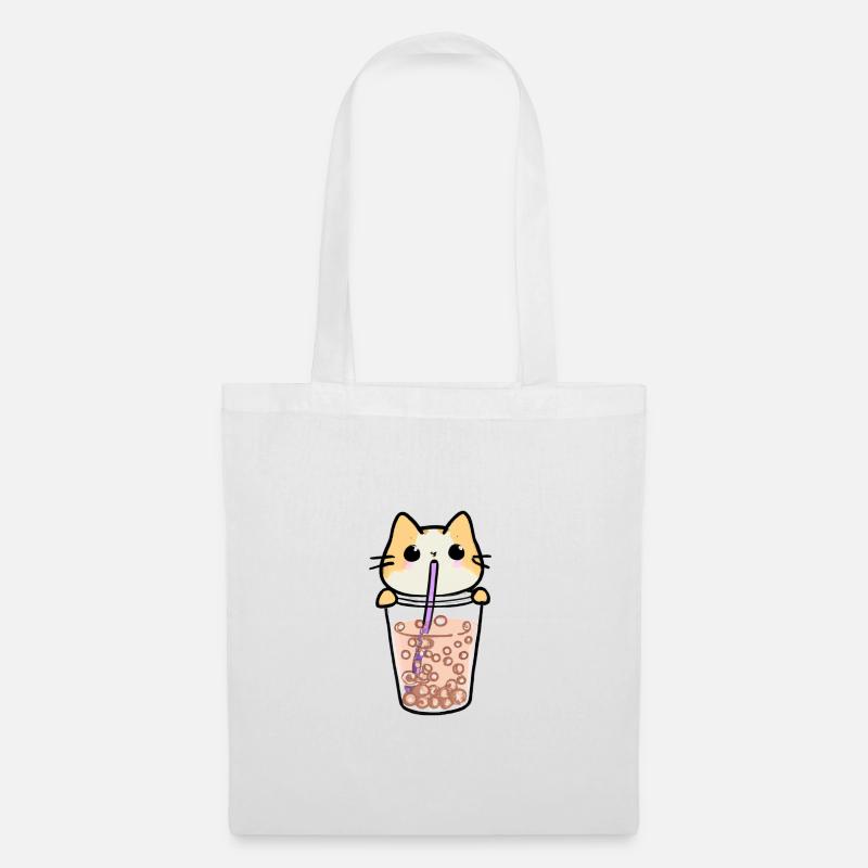 Cute kawaii cat drinking bubble tea child - Tote Bag - white