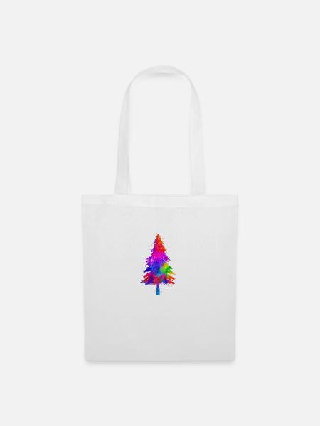 Weihnachtsbaum bunt Wasserfarben Geschenkidee - Stoffbeutel - Weiß