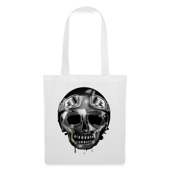 Chrome Skull with Retro Motorcycle Helmet and Goggles - Tote Bag - white - Front