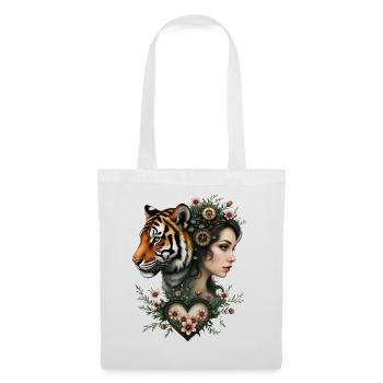 Mystische Frau mit Tiger und Zahnrädern - Stoffbeutel - Weiß - Vorne