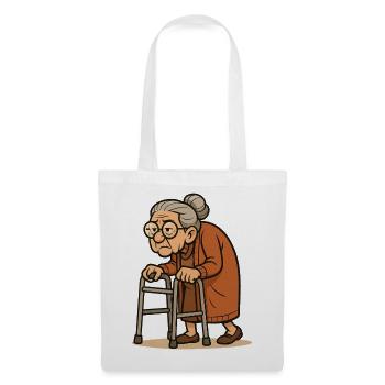 Humorvolle Seniorin mit Rollator Illustration - Stoffbeutel - Weiß - Vorne