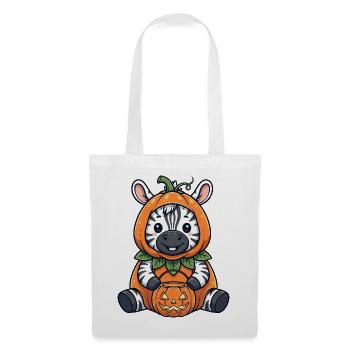 Mignon zèbre d’Halloween avec chapeau et lanterne citrouille - Sac en tissu - blanc - Devant
