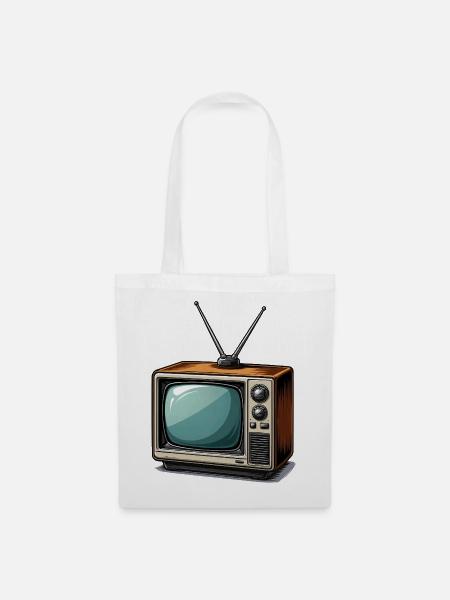 Retro Fernseher mit Antennen - Stoffbeutel - Weiß
