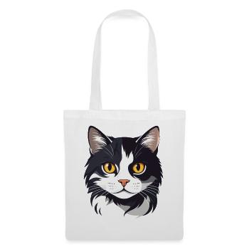 schwarz weiß Katzenkopf Grafik süß Katze Goldaugen - Stoffbeutel - Weiß - Vorne