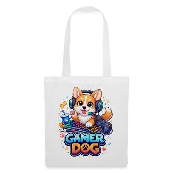 Gamer Dog – Kawaii Hund mit Headset & Tastatur - Stoffbeutel - Weiß - Vorne