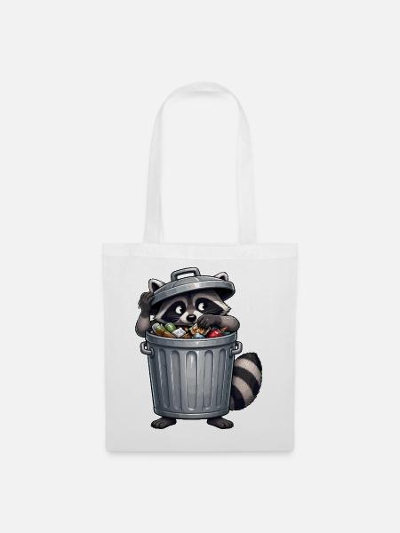 Waschbär im Abfalleimer: Recyclingheld - Stoffbeutel - Weiß
