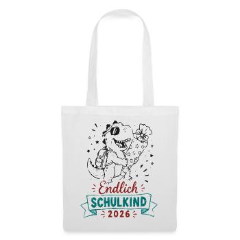 Endlich Schulkind 2026 Dino Feier - Stoffbeutel - Weiß - Vorne