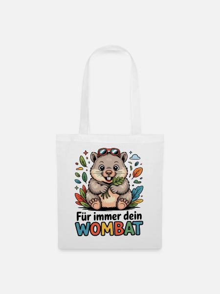 Wombat mit Blättern - Stoffbeutel - Weiß