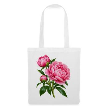 Rosa Pfingstrosenblütenstrauß - Stoffbeutel - Weiß - Vorne