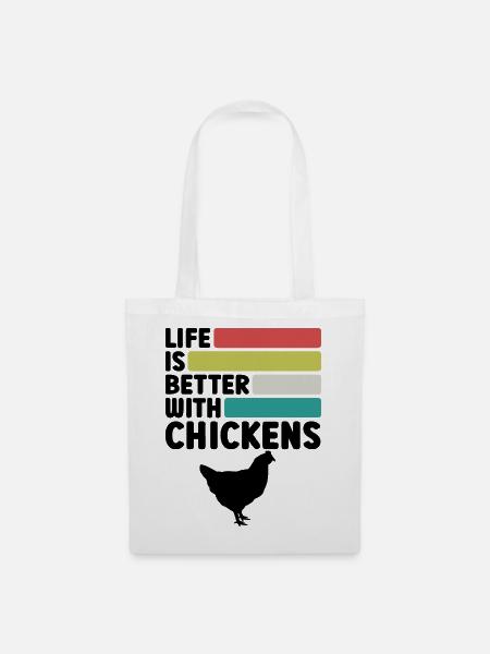 Huhn Spruch Retro-Style - Stoffbeutel - Weiß