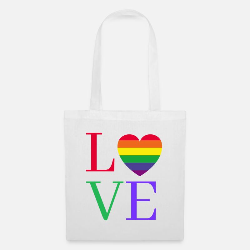 Regenbogen Love Herz Pride T Shirt - Stoffbeutel - Weiß