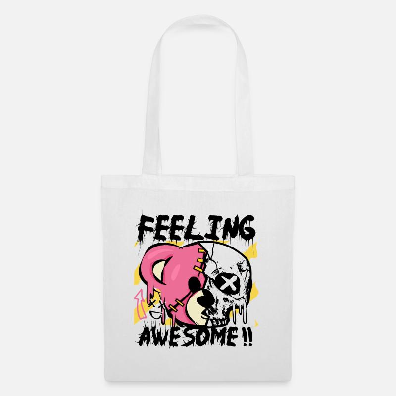 Feeling Awesome - Bär Totenkopf Design - Stoffbeutel - Weiß