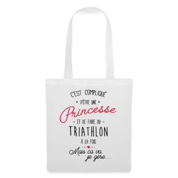 Princesse et Triathlon - Cadeau femme fille - Sac en tissu - blanc - Devant