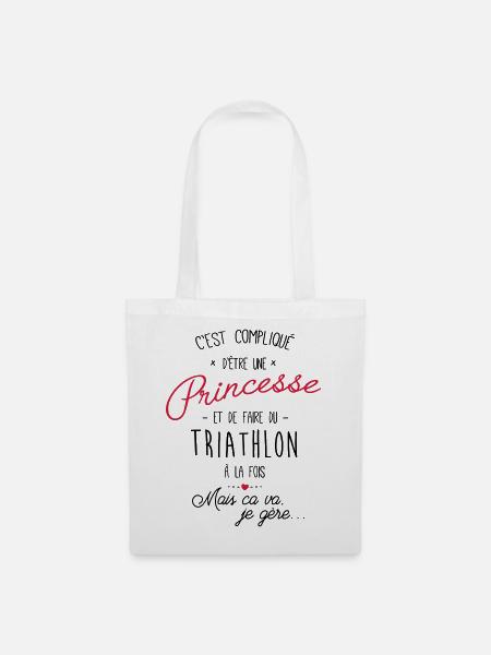Princesse et Triathlon - Cadeau femme fille - Sac en tissu - blanc