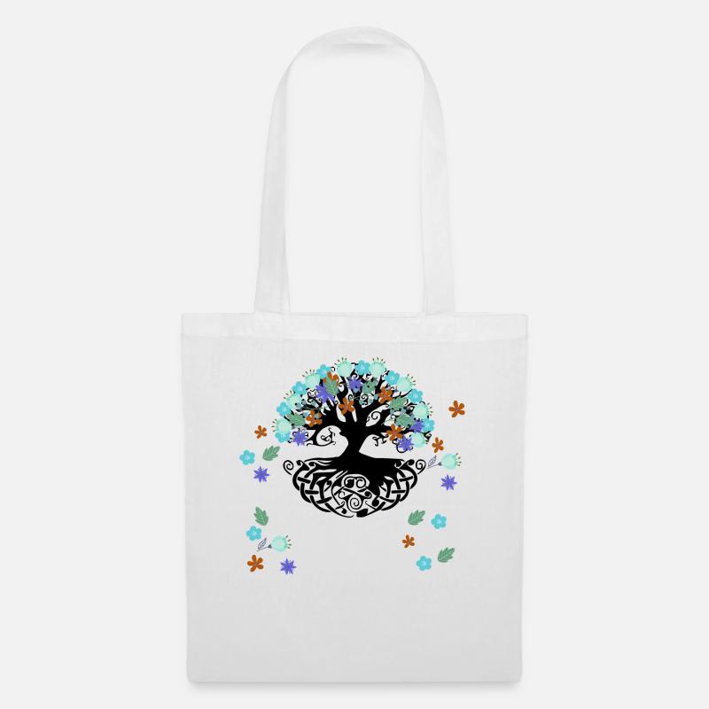 Arbre de Vie,Runes,Celtiques,Arbre de Vie,Fleurs - Sac en tissu - blanc