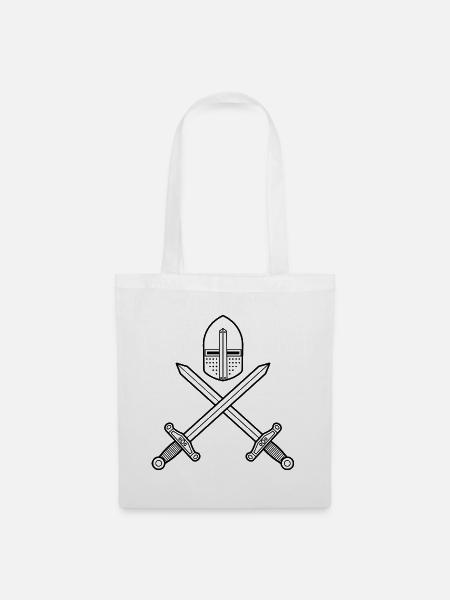 Zeichnen von Ritter zwei Schwertern und einem Helm - Stoffbeutel - Weiß