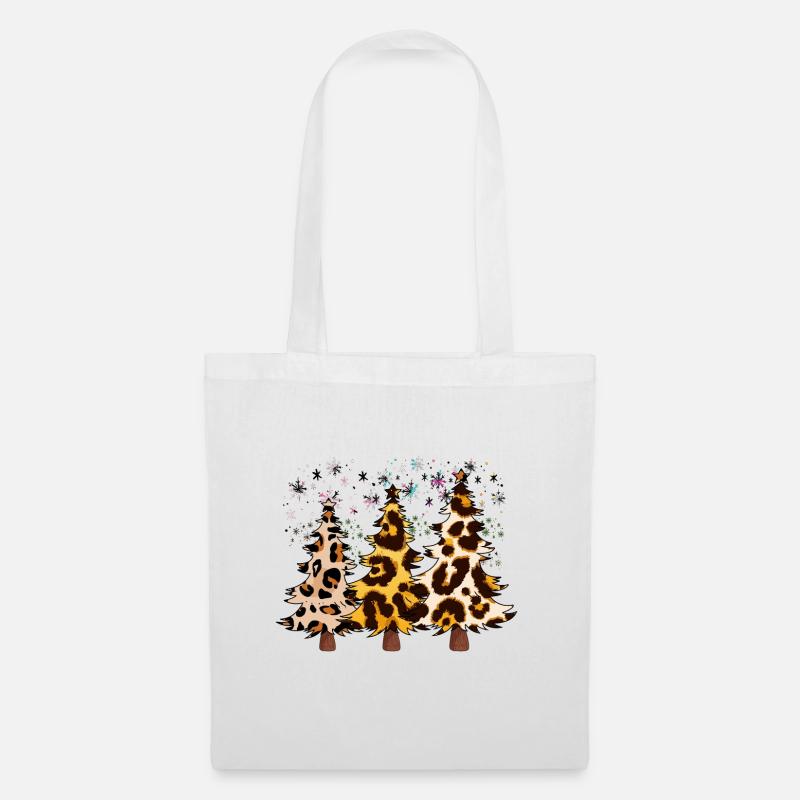Weihnachtsbäume, Leoparden-Weihnachtsbäume, Winter - Stoffbeutel - Weiß