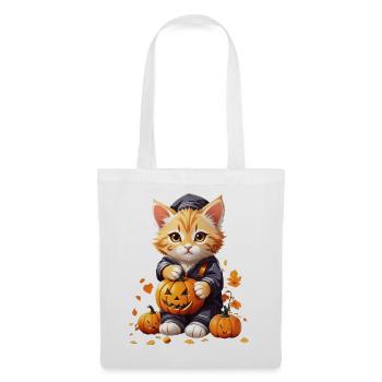 Cute cat with pumpkin - Tote Bag - white - Front