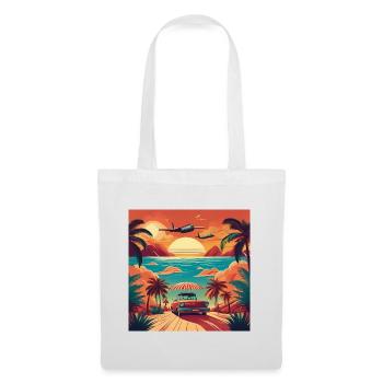 Vintage Beach Sunset with Red Car and Planes - Tote Bag - white - Front