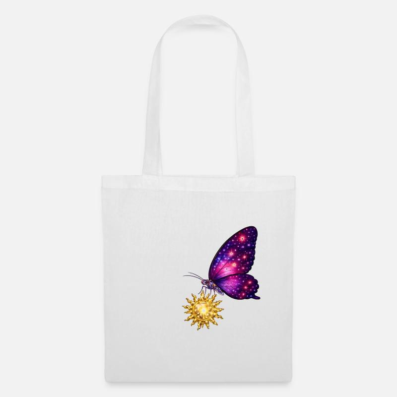 Soleil doré et papillon de l’espace. - Sac en tissu - blanc