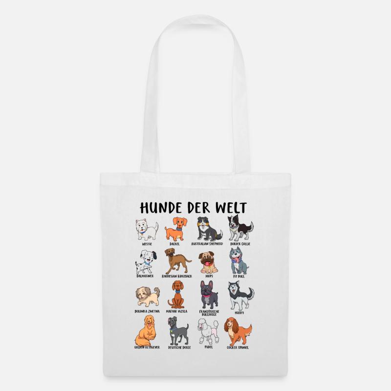 Hunde der Welt - verschiedene Hunderassen - Stoffbeutel - Weiß