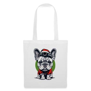 Weihnachts - Französische Bulldogge - Stoffbeutel - Weiß - Vorne