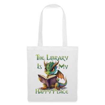 La bibliothèque est mon lieu de bonheur, dragon - Sac en tissu - blanc - Devant